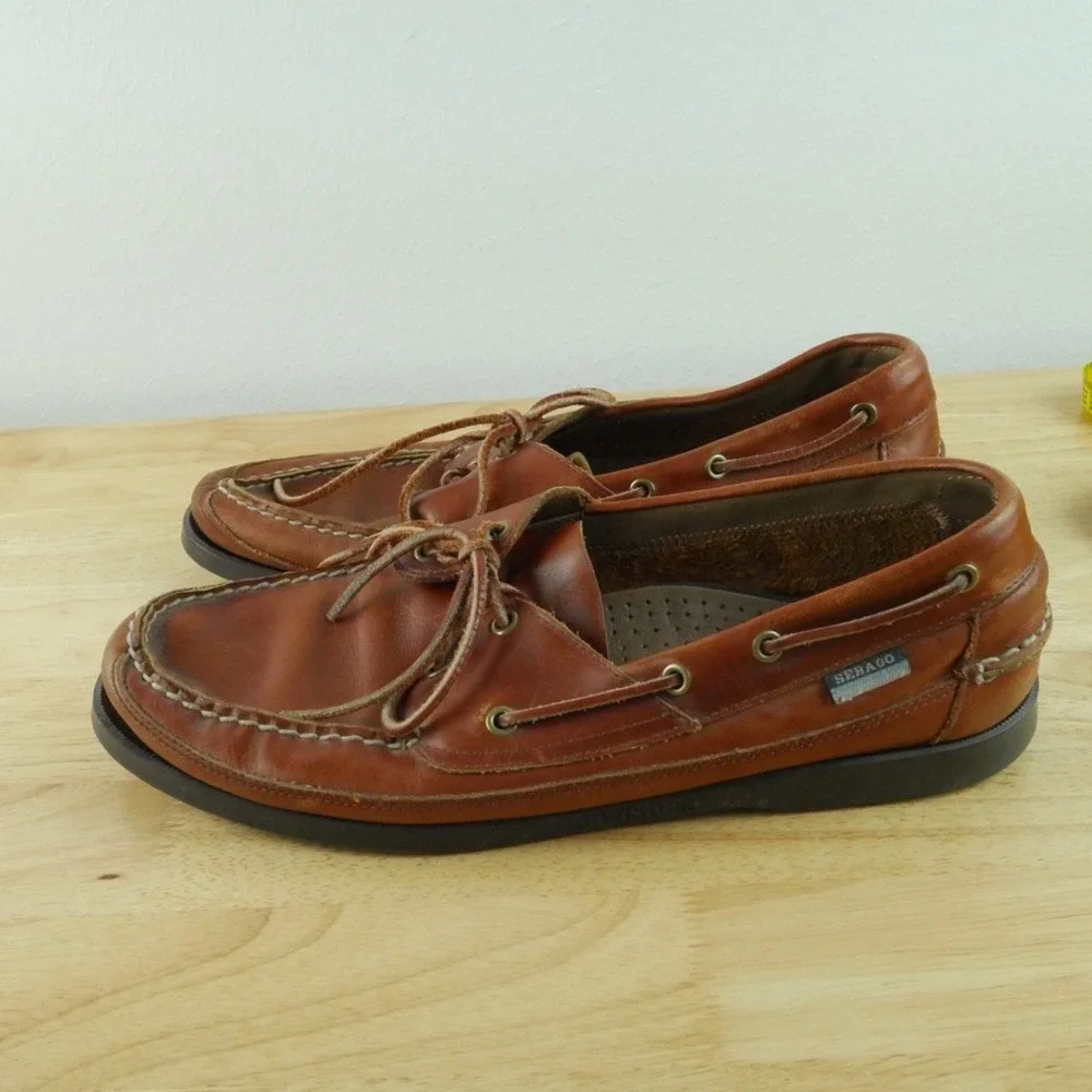Sebago Docksides Mens 13M Launch Brown Leather Boat Shoes Preppy Deck Loafers